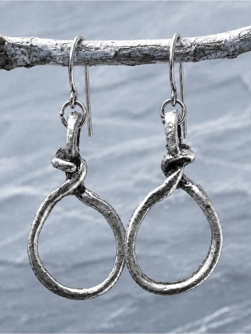 Handmade Antique Silver Tone Sculptural Open Circle Earrings